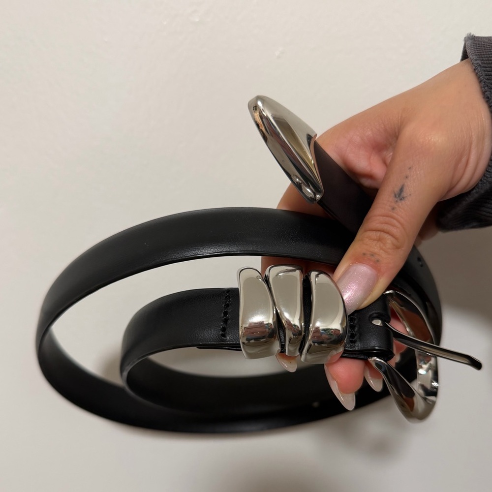 Madewell Triple Metal Keeper Black Belt with Silver Buckle